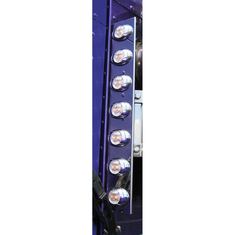 Peterbilt front 15" diameter air cleaner light brackets with 6 Amber M3 LED marker lights - CLEAR lens, PAIR