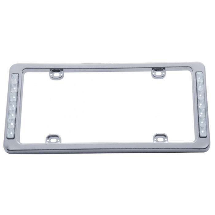 Chrome plastic license plate frame w/white LED marker lights