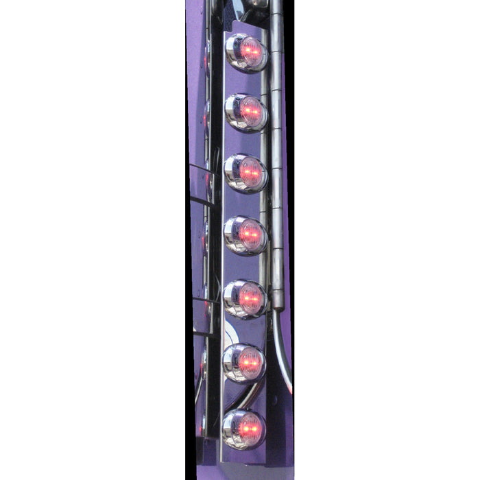 Peterbilt rear 15" diameter air cleaner light brackets with 7 Red M3 LED marker lights - PAIR, CLEAR lens