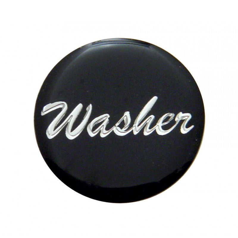 "Washer" glossy sticker for small chrome dash knobs