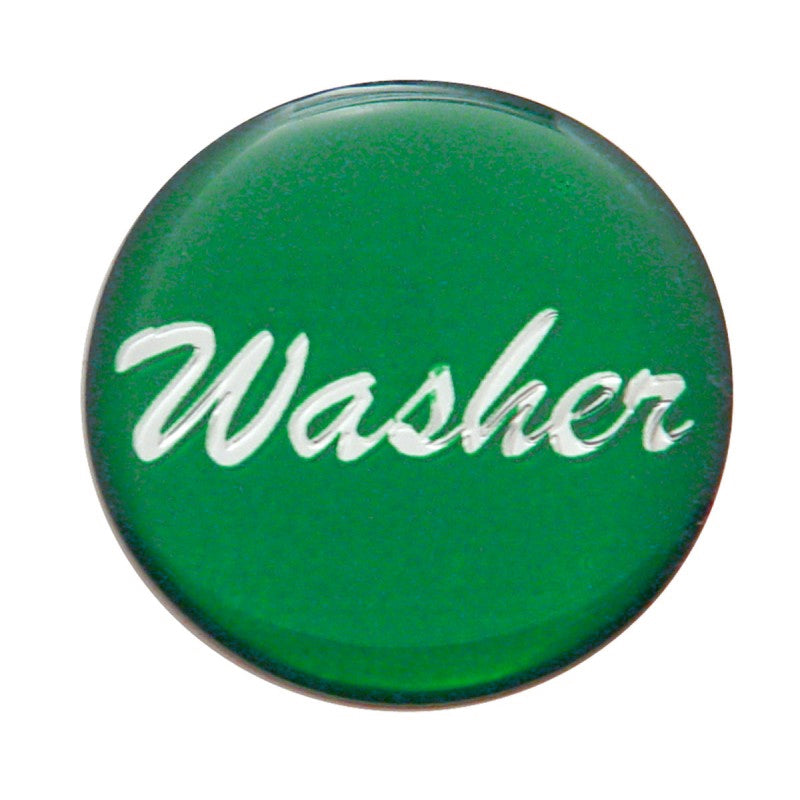 "Washer" glossy sticker for small chrome dash knobs