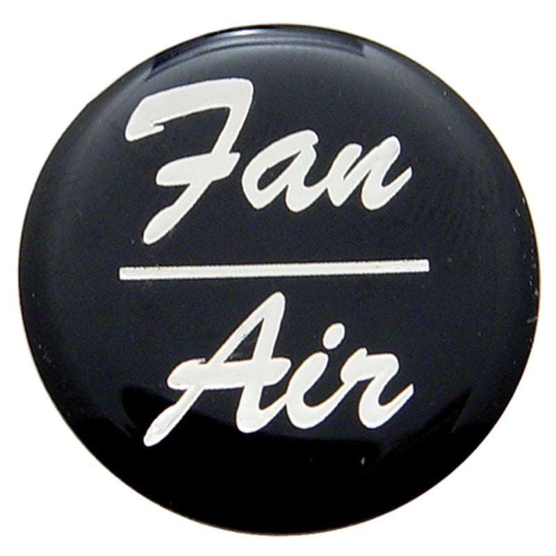 "Fan/Air" glossy sticker for small chrome dash knobs