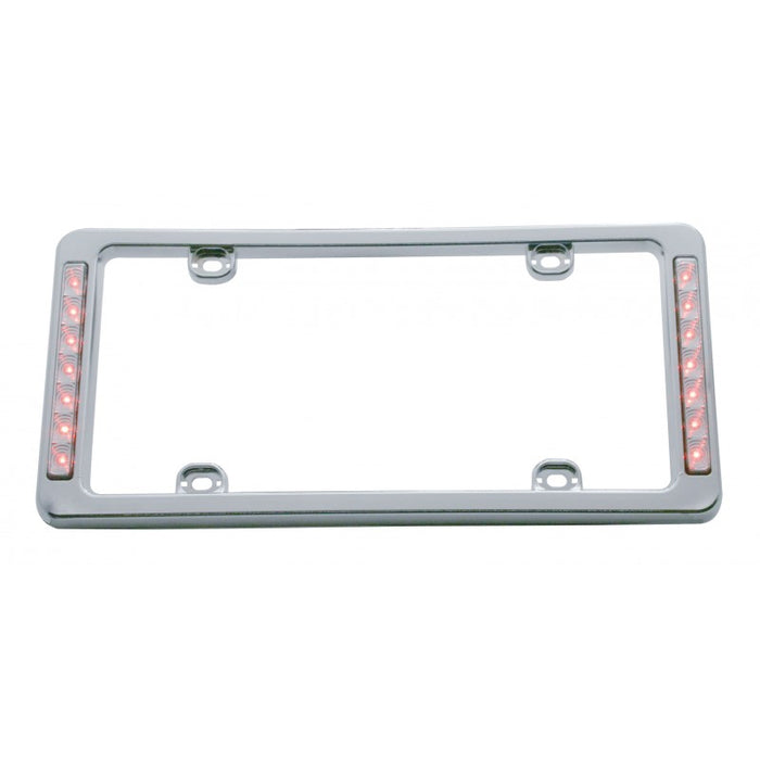 Chrome plastic license plate frame w/red LED lights - CLEAR lens