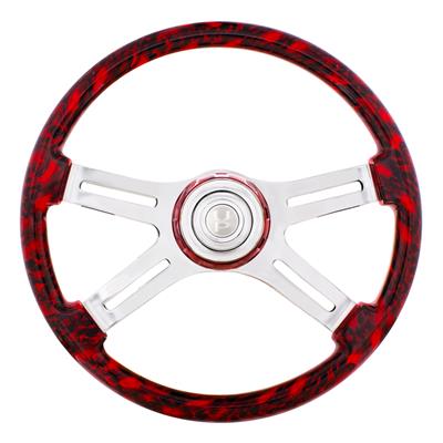 "Red Skulls" painted wood 18" steering wheel w/chrome spokes - 3 hole style