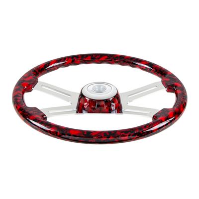"Red Skulls" painted wood 18" steering wheel w/chrome spokes - 3 hole style