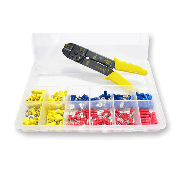 Deluxe wiring connector starter kit w/crimper tool - 240 pieces, assorted sizes