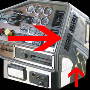 Freightliner Classic/FLD stainless steel center dash right side trim w/2 vent holes