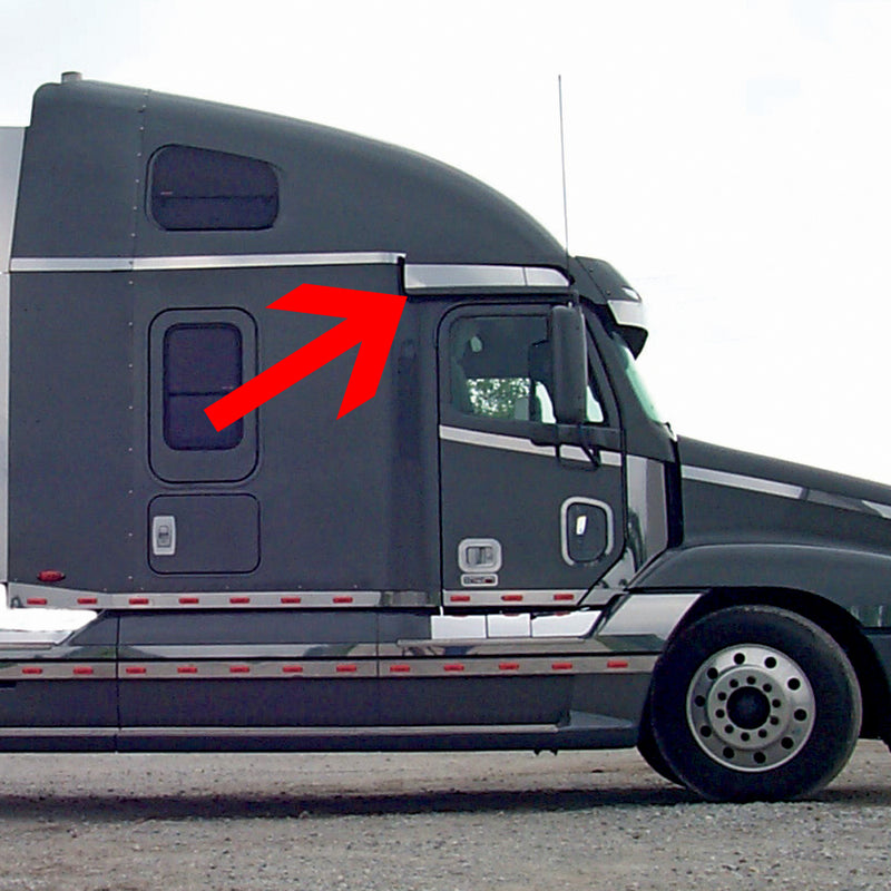 Freightliner Century/Columbia -2003 stainless steel above door visor extension trim - PAIR