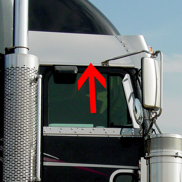 Freightliner Classic/FLD condo w/cab mounted mirrors stainless steel above door trim - PAIR