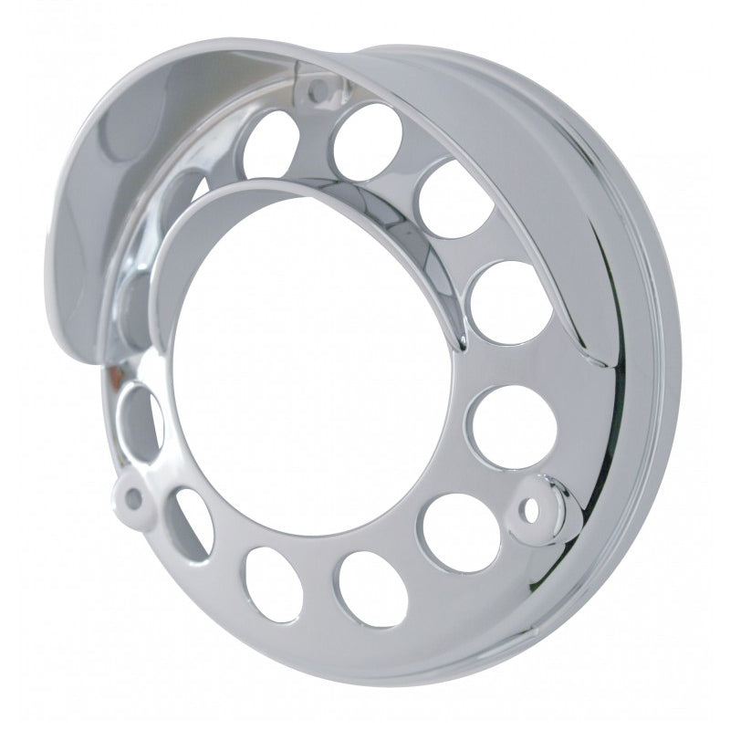 Chrome plastic bezel with visor for LED pedestal light - Mounts Right-Side-Up