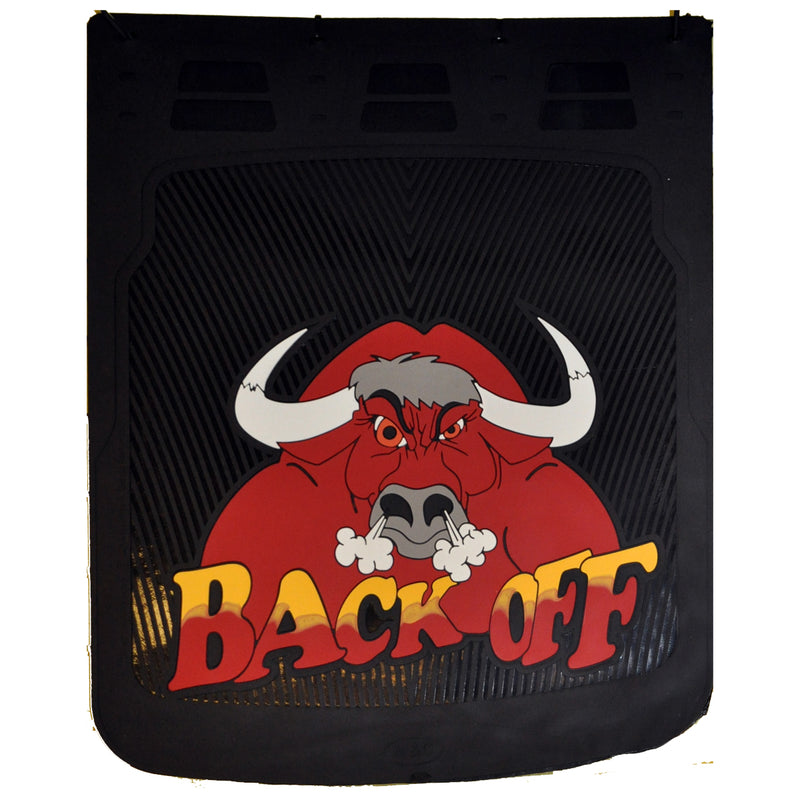 "Back Off" W/Bull 24" x 30" Colored Rubber Mudflap - PAIR