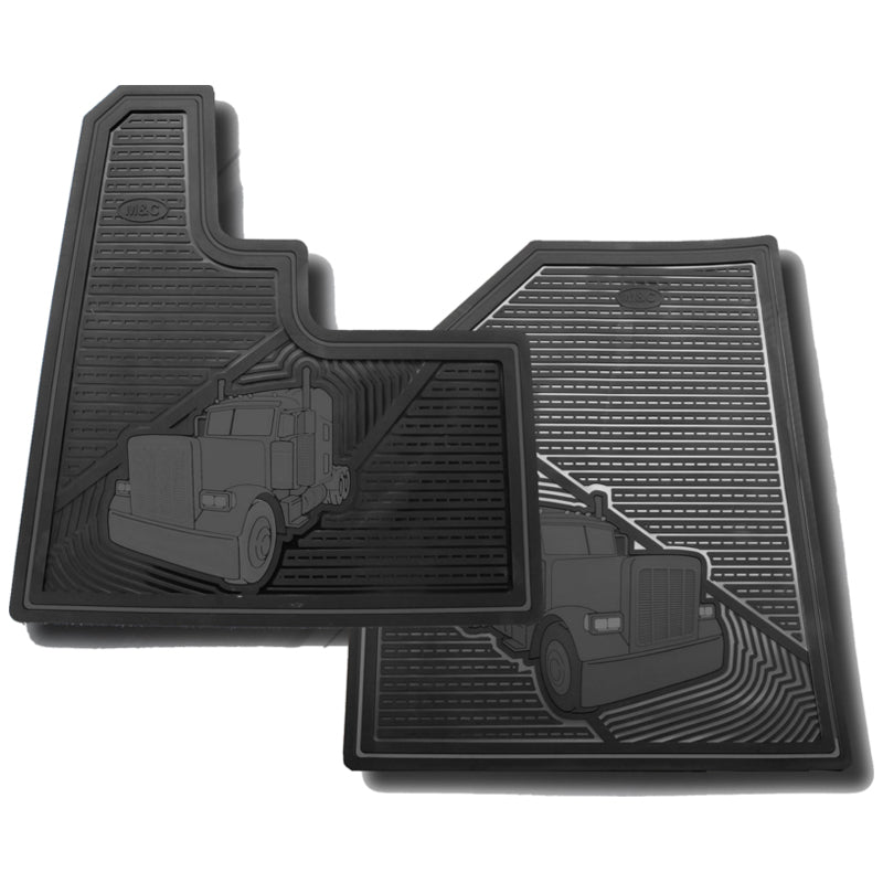 Peterbilt 379 -2005 solid black rubber floor mats - PAIR