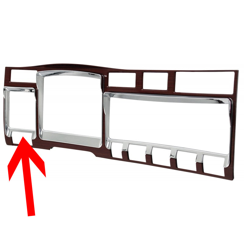 Kenworth W900/T660 chrome plastic left hand gauge panel surround w/visor