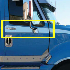 International ProStar stainless steel under window door trim w/rounded back - 2 piece kit