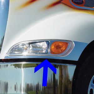 Peterbilt 387 stainless steel under headlight trim - PAIR