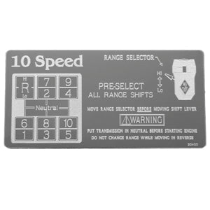 Rockwood Eaton Fuller stainless steel shift pattern plate - 10 Speed Direct RT & RTX
