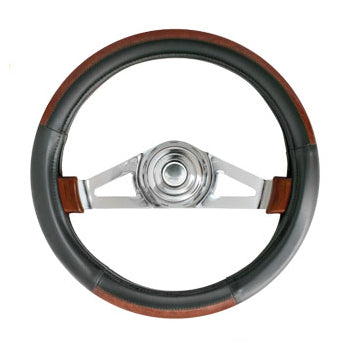 20" deluxe steering wheel cover - black w/dark wood trim