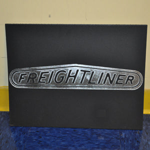 Freightliner 18" x 14" black front fender mudflap w/chrome stamped logo
