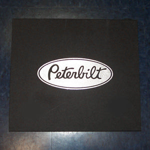 Peterbilt 16" x 14" black front fender mudflap w/chrome stamped logo