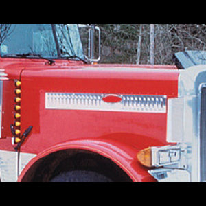 Peterbilt stainless steel louvered hood logo accent trim - PAIR