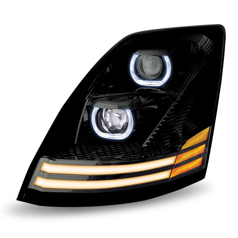 Volvo VNL 2003-2017 "Blackout" LED headlight assembly w/LED running light/turn signal