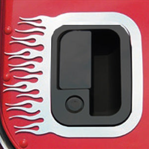 Peterbilt 379/389 2005+ stainless steel door handle surround ONLY w/flames - PAIR