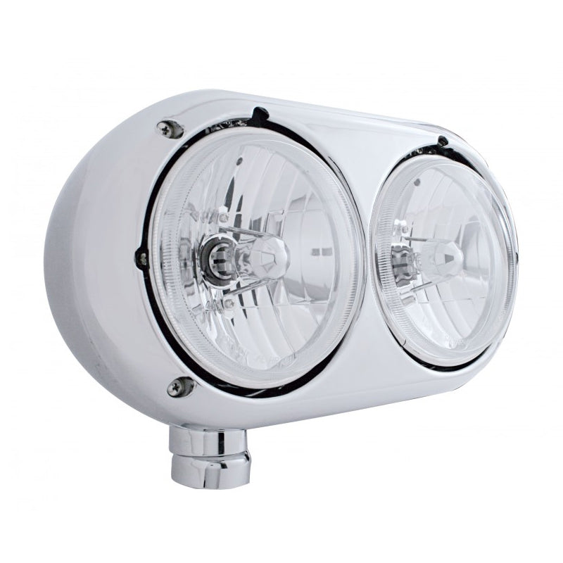 Peterbilt 359 style double round headlight w/9007 crystal bulb
