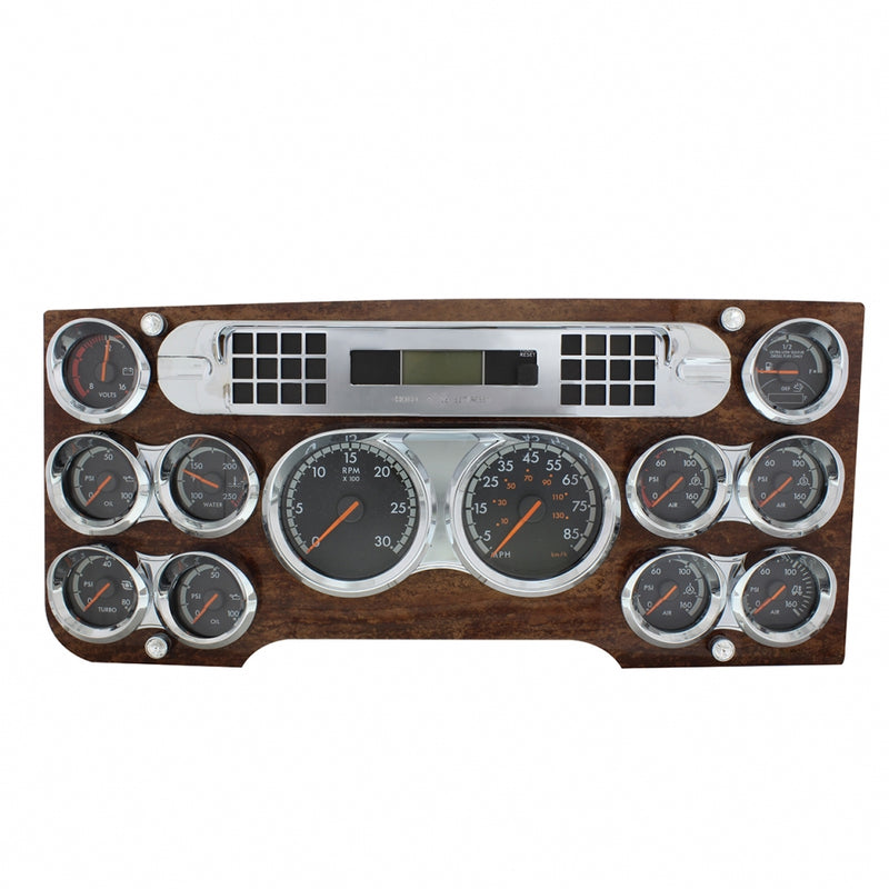 Freightliner Cascadia 2008-2017 chrome plastic small dual gauge cluster bezel w/visor - Horizontal