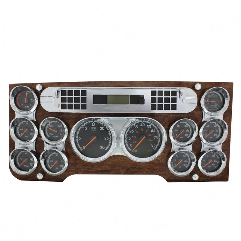 Freightliner Cascadia 2008-2017 chrome plastic small dual gauge cluster bezel w/visor - Vertical