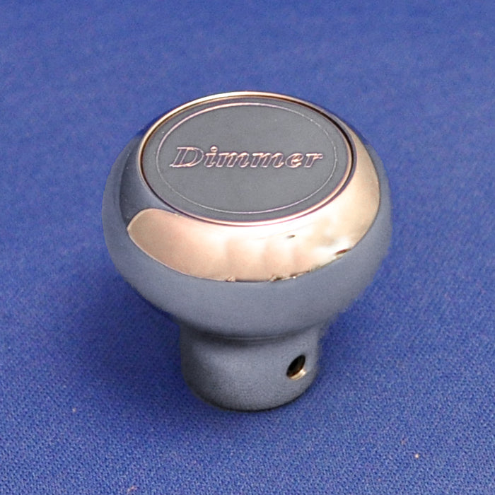 "Dimmer" chrome aluminum dash knob with engraved plate