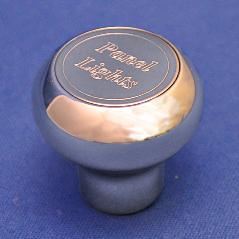 "Panel Lights" chrome aluminum dash knob with engraved plate