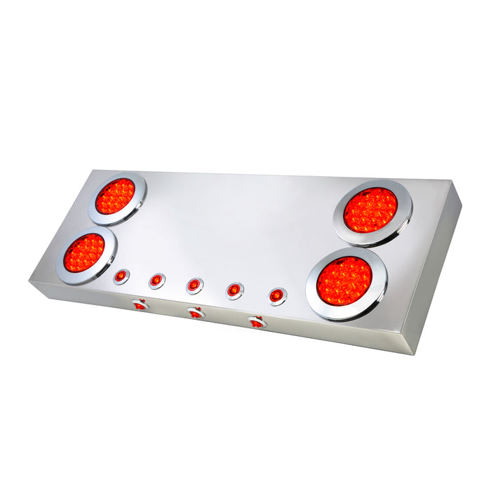 Stainless steel rear center panel w/"Fleet" 4" round red LED lights and mini-button LED lights w/under glow effect and backing plate