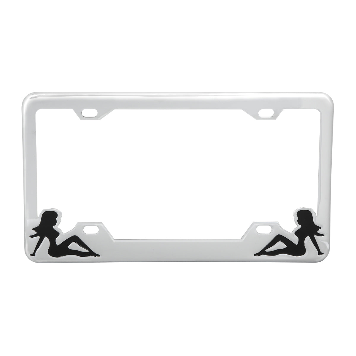 Chrome license plate frame w/black mudflap girl design — Empire Chrome