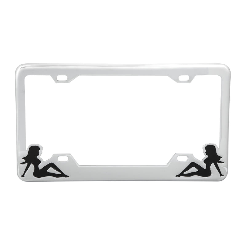 Chrome license plate frame w/black mudflap girl design