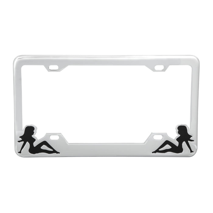 Chrome license plate frame w/black mudflap girl design