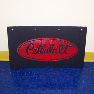 Peterbilt 24" x 14" black step box mudflap w/red stamped logo