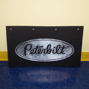 Peterbilt 24" x 14" black step box mudflap w/chrome stamped logo