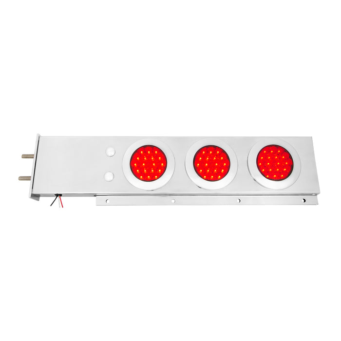 Stainless steel mudflap hanger w/6 round "Fleet" 4" Red LED lights and chrome twist-lock bezels
