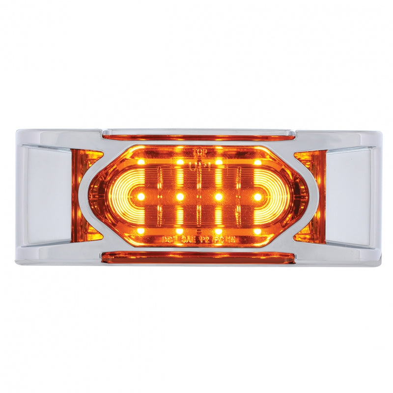 Amber 2" x 6" rectangular 16 diode LED marker light w/reflector, chrome bezel