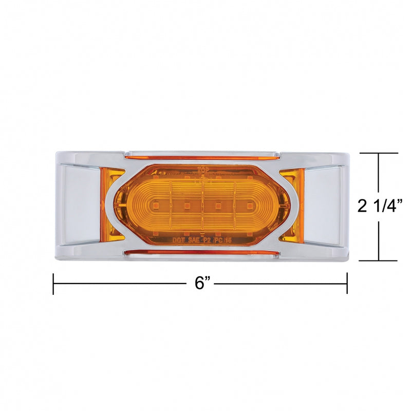 Amber 2" x 6" rectangular 16 diode LED marker light w/reflector, chrome bezel