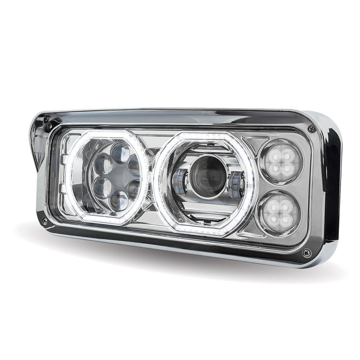 Projector-style replacement LED headlight w/"Halo" auxiliary light for dual rectangular headlight system