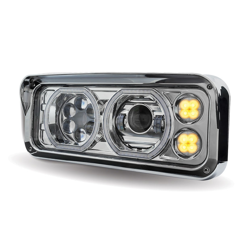 Projector-style replacement LED headlight w/"Halo" auxiliary light for dual rectangular headlight system