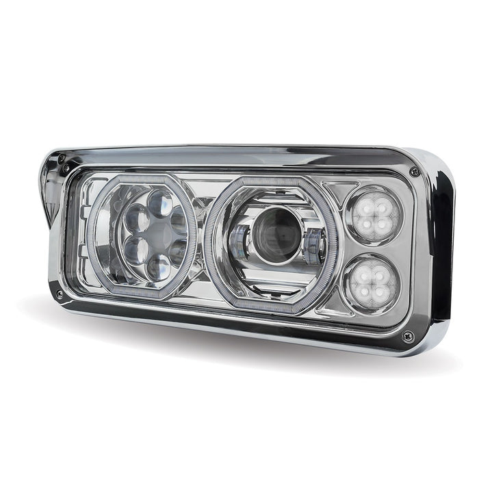 Projector-style replacement LED headlight w/"Halo" auxiliary light for dual rectangular headlight system