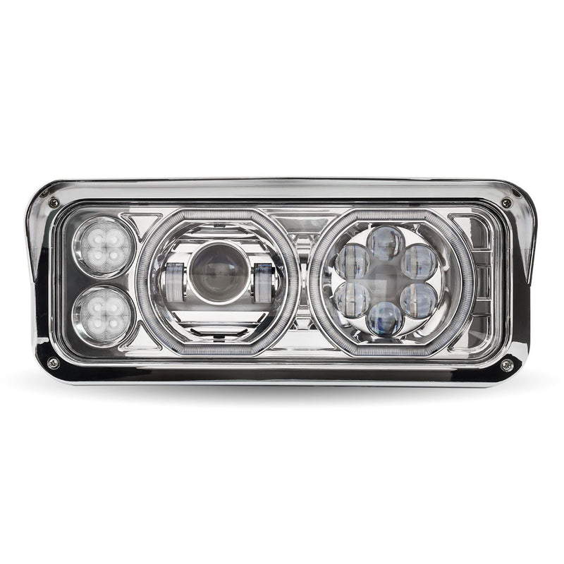Projector-style replacement LED headlight w/"Halo" auxiliary light for dual rectangular headlight system