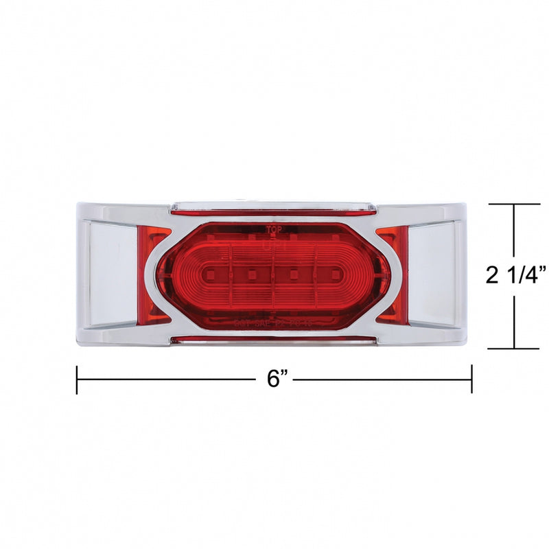 Red 2" x 6" rectangular 16 diode LED marker light w/reflector, chrome bezel