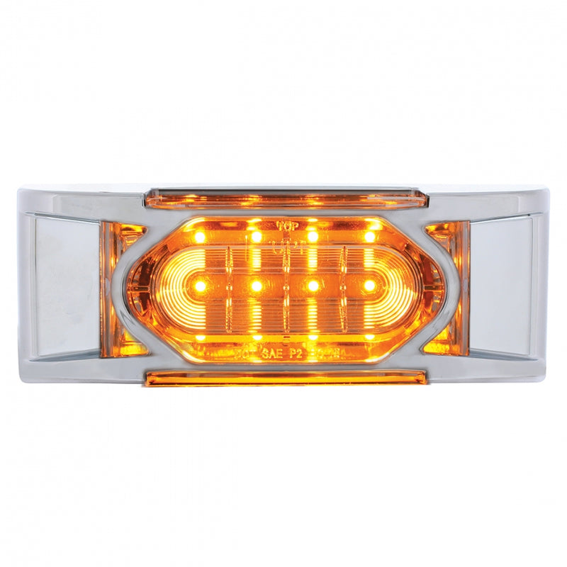 Amber 2" x 6" rectangular 16 diode LED marker light w/reflector, chrome bezel - CLEAR lens