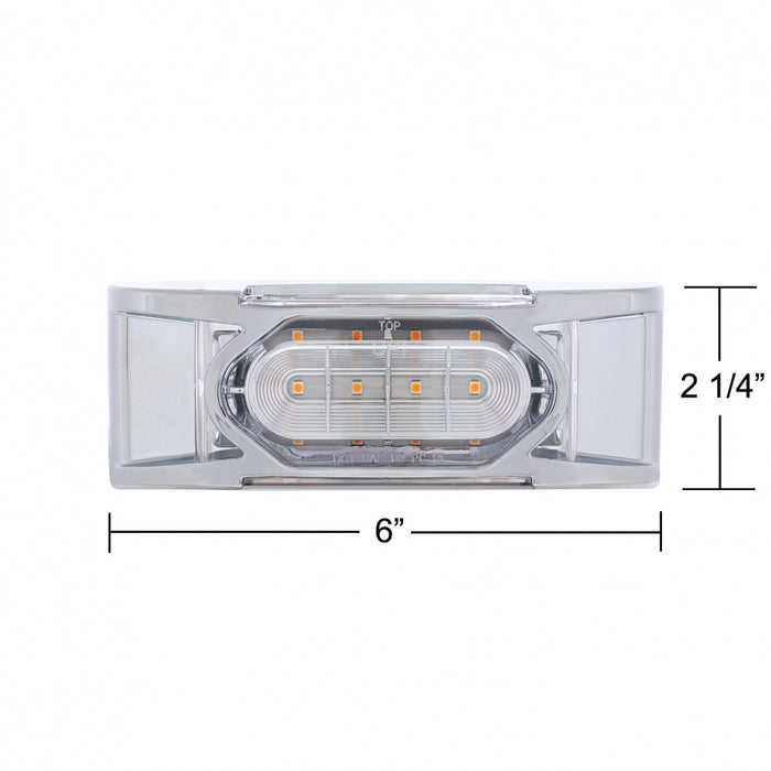 Amber 2" x 6" rectangular 16 diode LED marker light w/reflector, chrome bezel - CLEAR lens