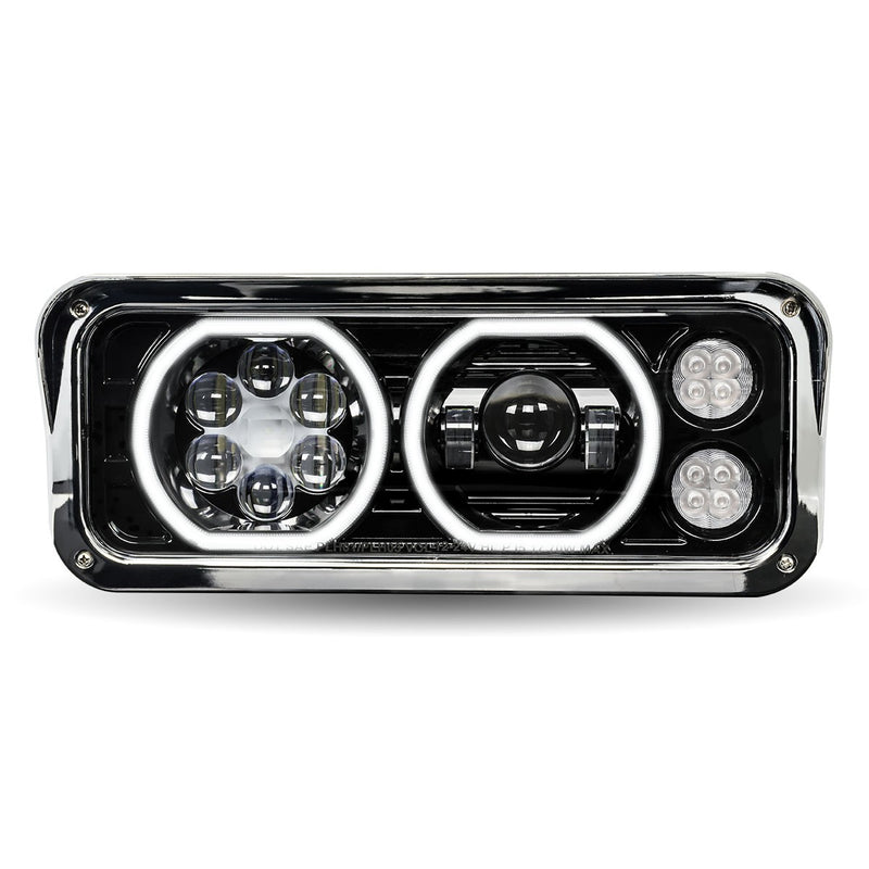 "Blackout" Projector-style LED Headlight W/"Halo" Auxiliary Light for Dual Rectangular Headlights - SINGLE