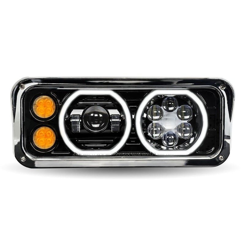 "Blackout" Projector-style LED Headlight W/"Halo" Auxiliary Light for Dual Rectangular Headlights - SINGLE
