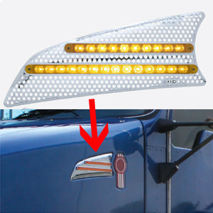 Kenworth T660 chrome air intake panel w/amber LED turn signal